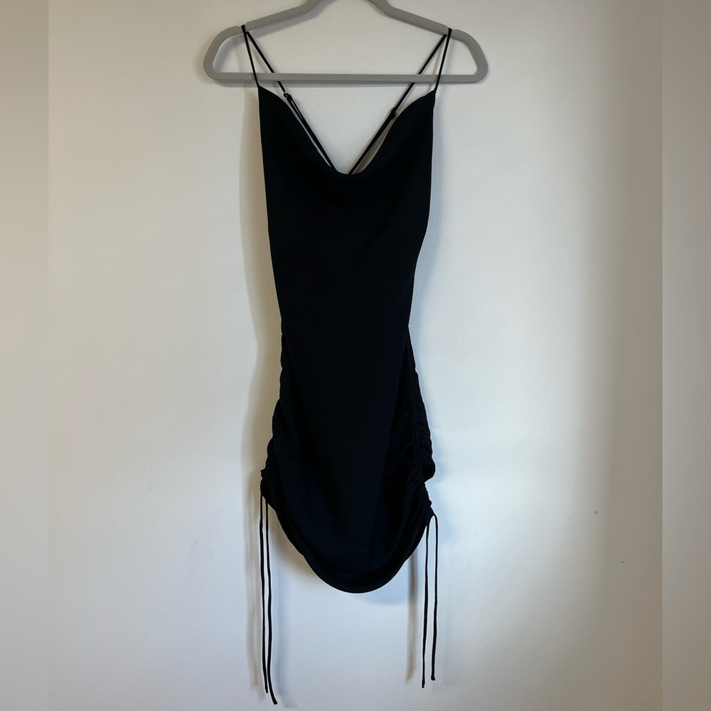 Dynamite Black Cowl Neck Ruched Bodycon Mini Dress S⁠